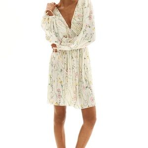 H&M Cream Floral V-Neck Long Sleeve Mini Dress